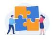 © yelosmiley - Teamwork puzzle, partnership, connect, collaboration, brainstorming, partner, collaborate, match, flat illustration vector