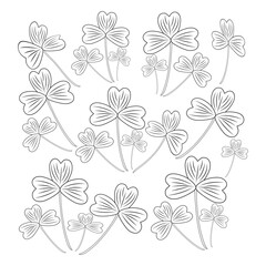  set of Shamrock lucky clover St. patrick’s day line art trefoil Irish vector.four leaf linear lineart holiday symbol. design element for sticker, logo, icon, t-shirt, banners, prints.
