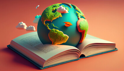 World book day 3D illustration. Generative AI. Generative AI.