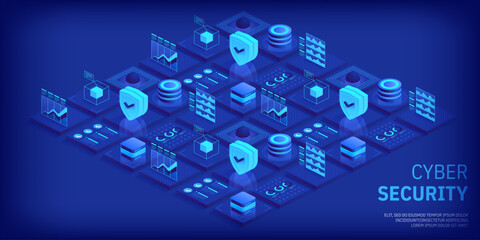 Cyber security. Data protection. Information privacy. Global network security. Technology background for banners, posters, site templates, mobile applications. Vector illustration