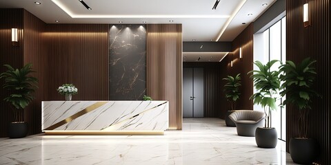 luxury and contemporary lobby area interior design with reception counter