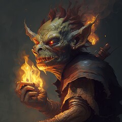 Sticker - Fantasy RPG fire goblin illustration, created with generative ai