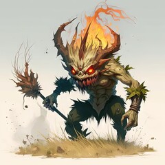 Canvas Print - Fantasy RPG fire goblin illustration, created with generative ai