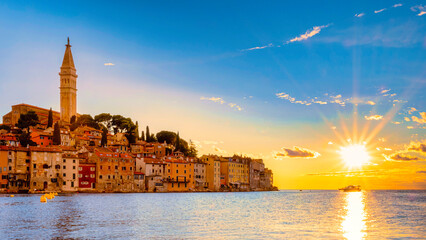 Wall Mural - Rovinj village during sunset Adriatic sea Croatia, sunset at Rovinj town Croatia during summer