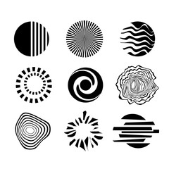 Set of psychedelic circles with hypnotic effect. Psychologist's hand drawing. Round element for the logo. Vector illustration.