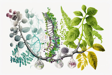 Plant illustrations in the form of human DNA images, which are made by generative AI