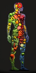 Wall Mural - Man is made of vegetables and fruit. Vegan lifestyle concept, Healthy food fitness generative ai