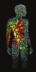 Wall Mural - Man is made of vegetables and fruit. Vegan lifestyle concept, Healthy food fitness generative ai