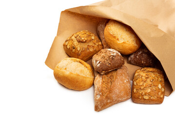 Wall Mural - Different buns in a paper bag on a white background. Isolate