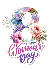 march 8 happy women's day greeting card watercolor flowers lettering greeting card. vector illustrat