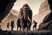Cavemen Hunting Wooly Mammoth Generative AI