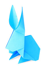 Canvas Print - Light blue paper bunny isolated on white. Origami art