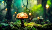 Wonderful Mushroom Wallpaper ,Fantasy Wallpaper, 4K, Mushroom Light, Fantasy Mushroom, Jungle. Generative Ai