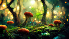 Surprising Mushroom Wallpaper ,Fantasy Wallpaper, 4K, Mushroom Light, Fantasy Mushroom, Jungle. Generative Ai