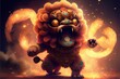 Generative AI illustration of anthropomorphic traditional Chinese lion dance, big round eyes, plump body, Chinese Spring Festival, luminous particles, smoke