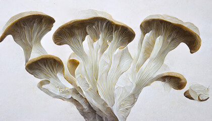 Wall Mural - Oyster mushroom pleurotus paths. Generative Ai