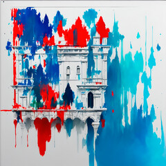 colorful, white, blue and red colors, paint art. Generative ai.