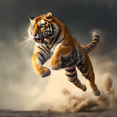 Poster - Roaring and Jumping Tiger. Generative AI