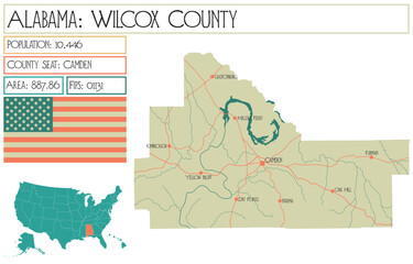  Large and detailed map of Wilcox county in Alabama, USA.