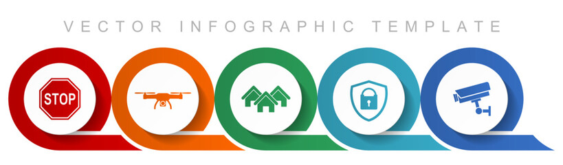 Poster - Home security icon set, miscellaneous icons such as stop sign, drone, house, cctv camera and padlockfor webdesign and mobile applications, flat design infographic vector template in eps 10