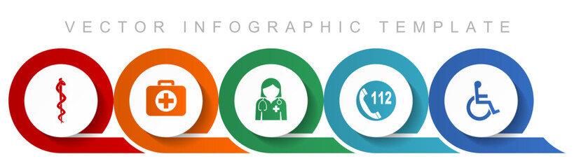Aufkleber - Healthcare icon set, miscellaneous icons such as cadyceus, first aid, doctor, emergency call and wheelchair for webdesign and mobile applications, flat design infographic vector template in eps 10