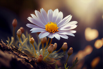 Wall Mural - Beautiful chamomile flowers in meadow. Spring or summer nature scene , AI Generated