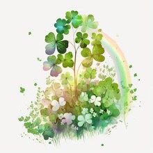 Saint Patrick's Day Watercolor Clover Leaf Illustration Isolated On White Background. Generative AI.