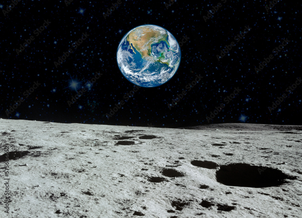 Planet Earth as seen from surface of The Moon. Elements of this image ...