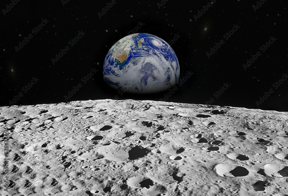 Planet Earth as seen from surface of The Moon. Elements of this image ...