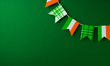 Saint Patrick Day Concept Flat Lay With Garland Flag, And On Yellow Background
