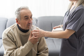 Wall Mural - Asthma COPD Breath Nebulizer And Mask Given By Doctor Or Nurse.