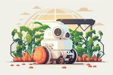 Poster - Robotic automation brings the future to a vegetable farm with smart, robotic farmers. Generative AI