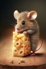 A Cute Mouse With Cheese Digital Art. Generative AI