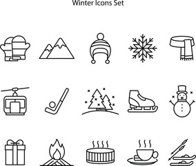 Winter activity icon set. Flat set of winter activity icons for web design isolated on white background