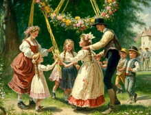 A Painting Of A Family Celebrating May Day | Generative AI
