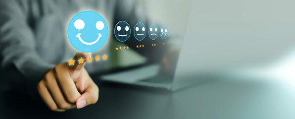 Poster - Customer service satisfaction survey feedback for business review rating and best service or finance digital marketing poll or user comment concepts.