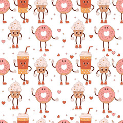 Wall Mural - seamless pattern with characters coffee and sweet