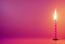 Gold Birthday Candle Shaped As Number 4 On Pink Background. Generative AI