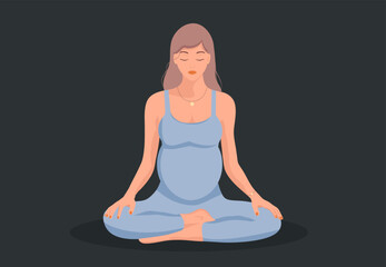  Beautiful pregnant woman meditating in lotus pose.