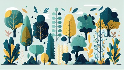 Set of trees and shrubs. collection of natural design elements trees with leaves. generative ai