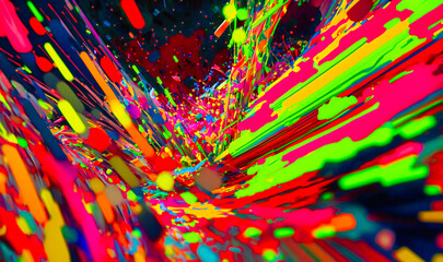 Wall Mural - A close-up of a bright, neon-colored splatter pattern, resembling a modern art painting