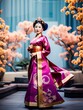 asian woman emperor pose wearing local traditional dress, generative art by A.I.