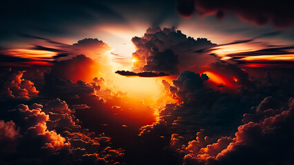 Wall Mural - Beautiful sunset cloudy sky from aerial view