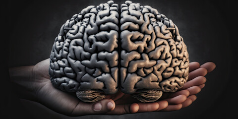  Hand holding brain carefully symbolic of mental health - Generative AI