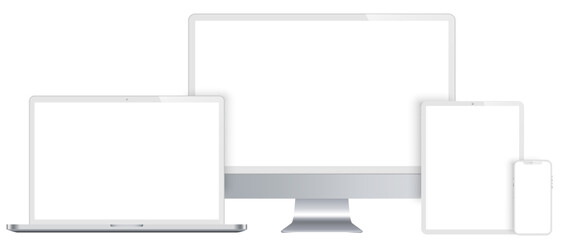 Poster - Set white mockup technology devices with white empty display - stock vector