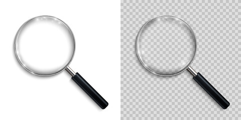 Sticker - Magnifying glass, big tool instrument with shadow on different background – vector