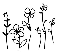 Aufkleber - Decorative hand drawn flowers isolated on white background. Line art set. Vector stock illustration	