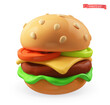 Hamburger 3d cartoon vector icon