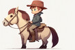 Little smiling boy ride the thoroughbred horse in profile - AI generative