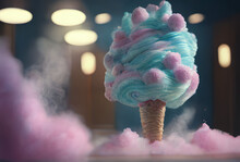 Cotton Candy, Candy Floss Preparing To Be Served, Generative AI